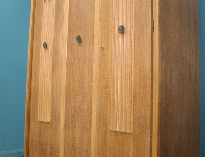 Vintage Art Deco Style Limed Oak Triple Door Wardrobe, 1950s, #1740 6