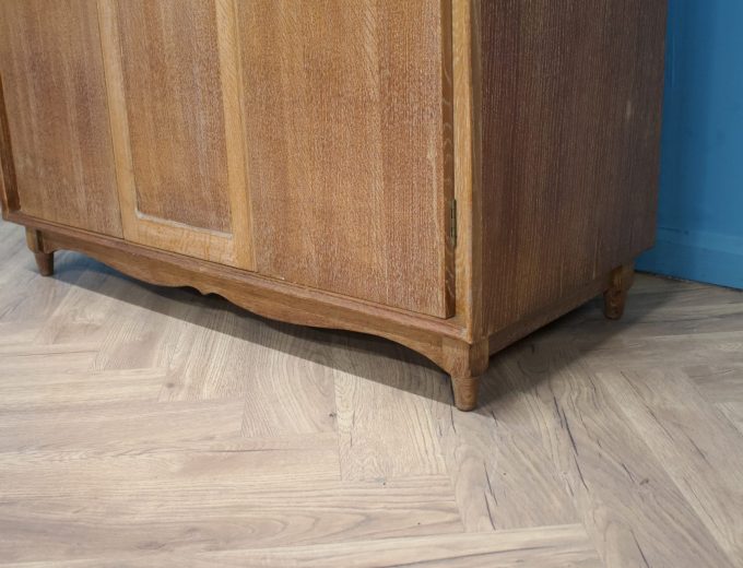 Vintage Art Deco Style Limed Oak Triple Door Wardrobe, 1950s, #1740 5