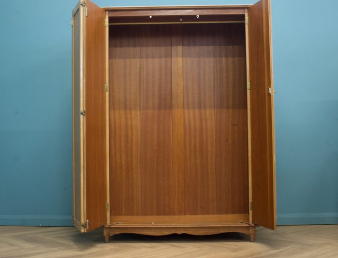 Vintage Art Deco Style Limed Oak Triple Door Wardrobe, 1950s, #1740 3