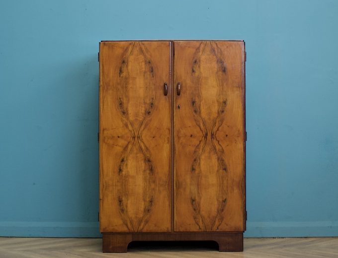 Vintage Art Deco Style Burr Walnut Compact Wardrobe, 1950s #1745 8