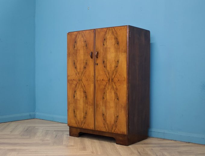 Vintage Art Deco Style Burr Walnut Compact Wardrobe, 1950s #1745 7