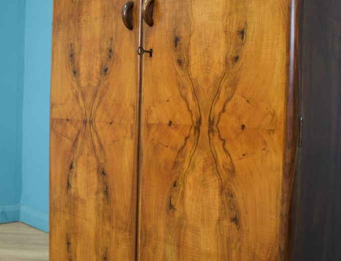 Vintage Art Deco Style Burr Walnut Compact Wardrobe, 1950s #1745 6