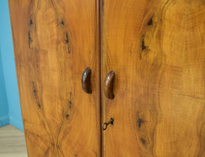 Vintage Art Deco Style Burr Walnut Compact Wardrobe, 1950s #1745 5