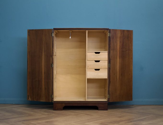 Vintage Art Deco Style Burr Walnut Compact Wardrobe, 1950s #1745 4