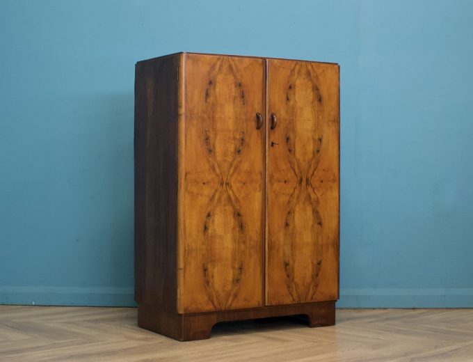 Vintage Art Deco Style Burr Walnut Compact Wardrobe, 1950s #1745 0
