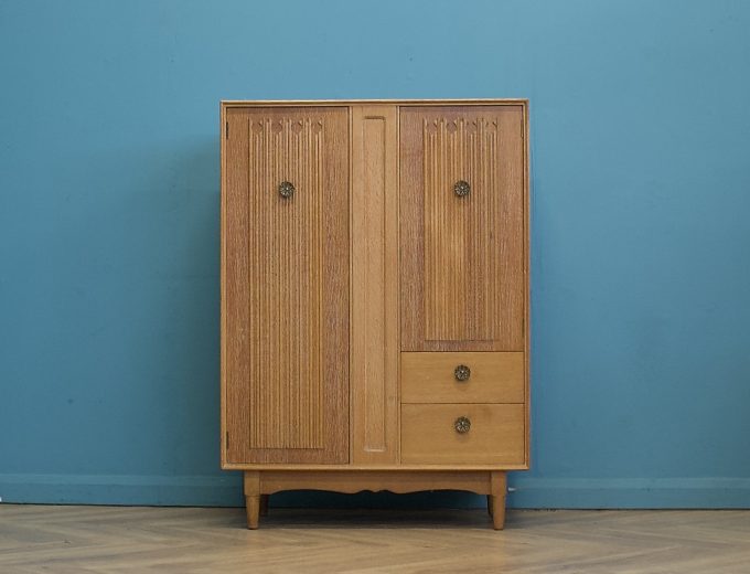 Vintage Art Deco Style Limed Oak Compact Wardrobe, 1950s, #1741 9