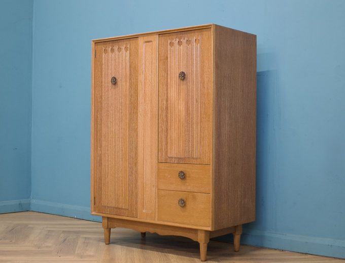 Vintage Art Deco Style Limed Oak Compact Wardrobe, 1950s, #1741 8
