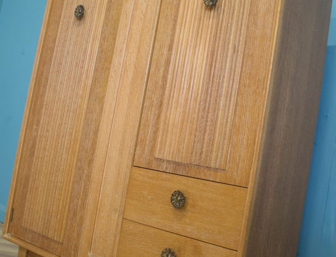 Vintage Art Deco Style Limed Oak Compact Wardrobe, 1950s, #1741 7