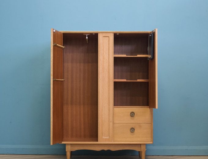 Vintage Art Deco Style Limed Oak Compact Wardrobe, 1950s, #1741 5