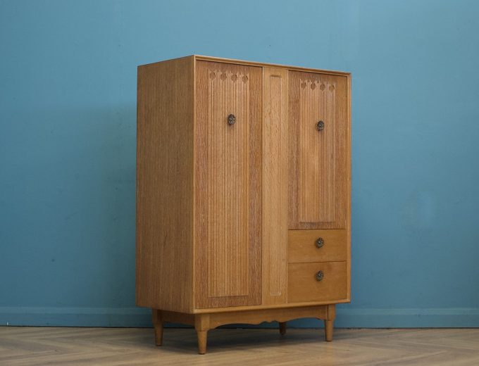 Vintage Art Deco Style Limed Oak Compact Wardrobe, 1950s, #1741 0