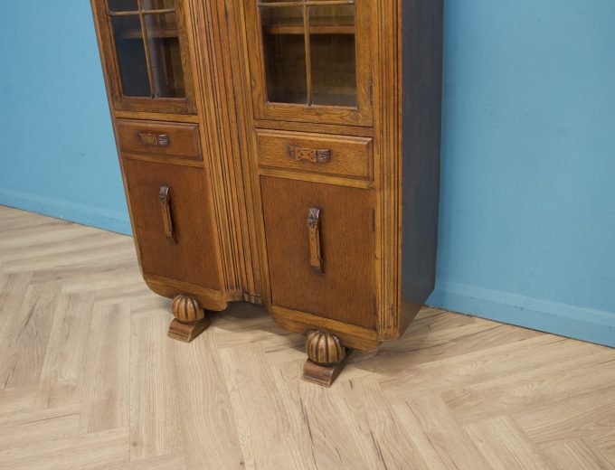 Vintage Oak Art Deco Glazed Bookcase Display Cabinet, 1930s #1779 7