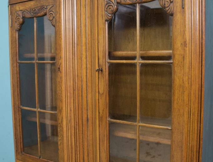 Vintage Oak Art Deco Glazed Bookcase Display Cabinet, 1930s #1779 6
