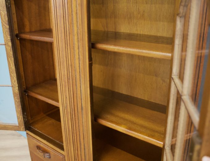 Vintage Oak Art Deco Glazed Bookcase Display Cabinet, 1930s #1779 4