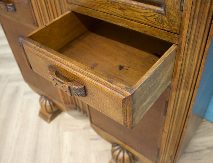 Vintage Oak Art Deco Glazed Bookcase Display Cabinet, 1930s #1779 3