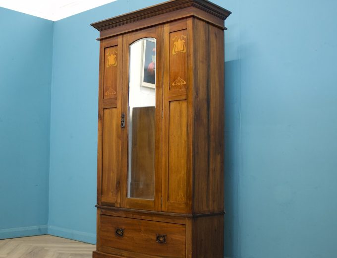 Antique Art Nouveau Mahogany Wardrobe Hall Cupboard, 1900s #1789 8