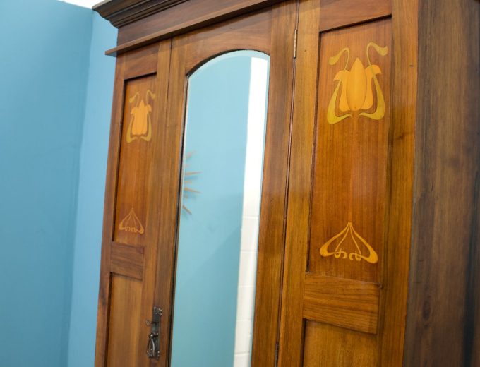 Antique Art Nouveau Mahogany Wardrobe Hall Cupboard, 1900s #1789 7