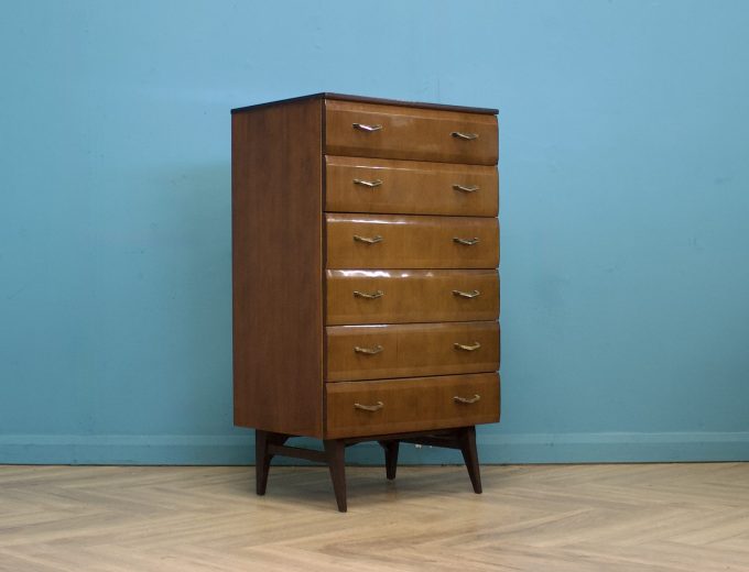Mid Century Walnut Tallboy Chest of Drawers from Meredew, 1960s #1796 1