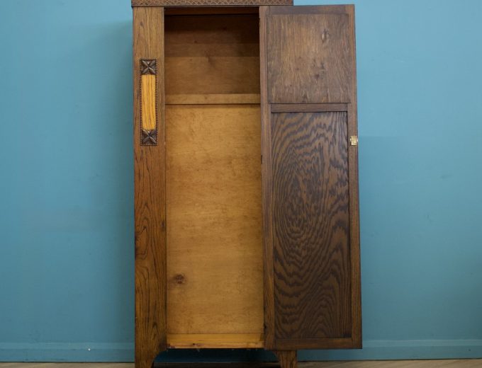 Antique Oak Edwardian Arts and Crafts Wardrobe Hall Cupboard, 1900s #1795 1