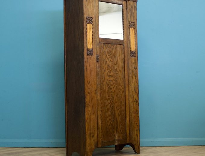 Antique Oak Edwardian Arts and Crafts Wardrobe Hall Cupboard, 1900s #1795 0