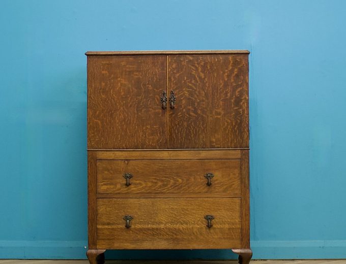 Art Deco Oak Tallboy Linen Cabinet Chest, 1930s #1803 8