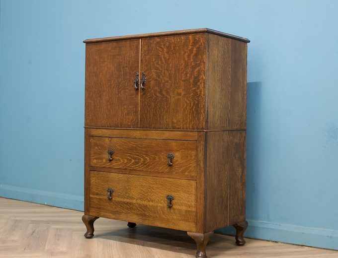 Art Deco Oak Tallboy Linen Cabinet Chest, 1930s #1803 7