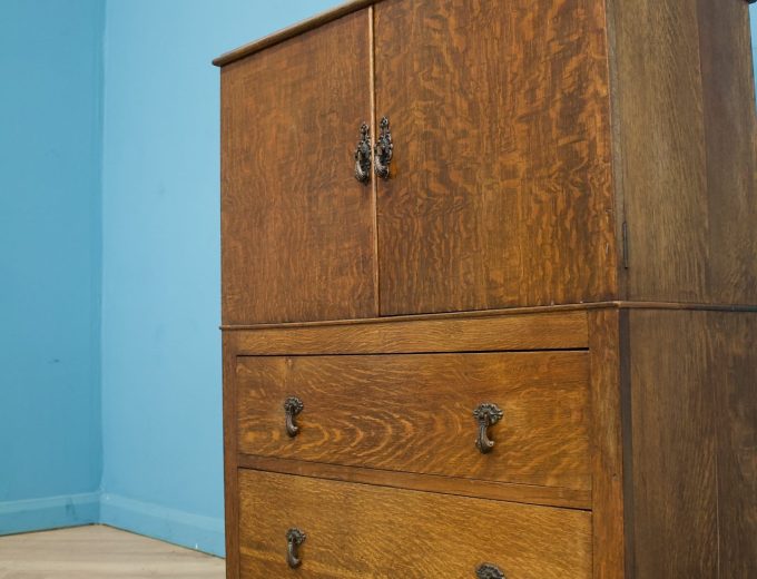 Art Deco Oak Tallboy Linen Cabinet Chest, 1930s #1803 6