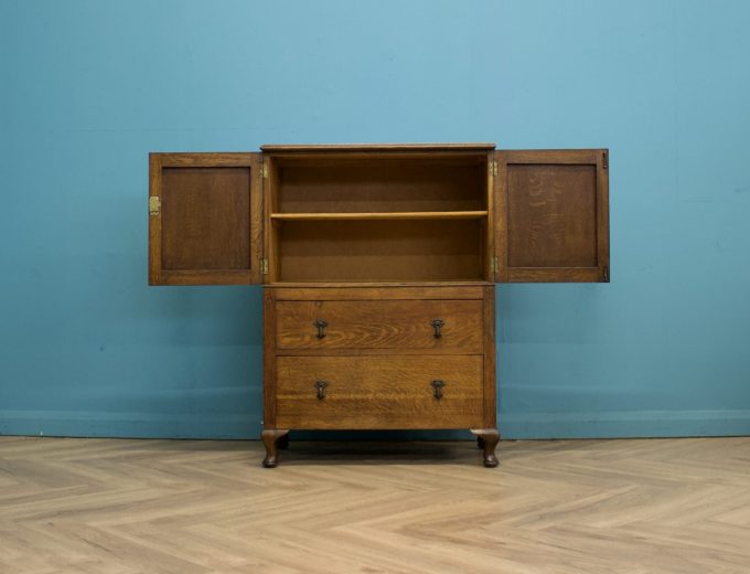 Art Deco Oak Tallboy Linen Cabinet Chest, 1930s #1803 4