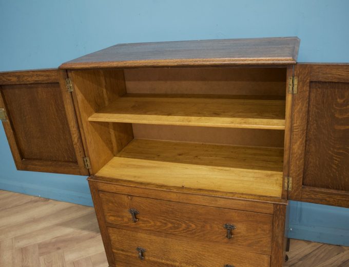 Art Deco Oak Tallboy Linen Cabinet Chest, 1930s #1803 3