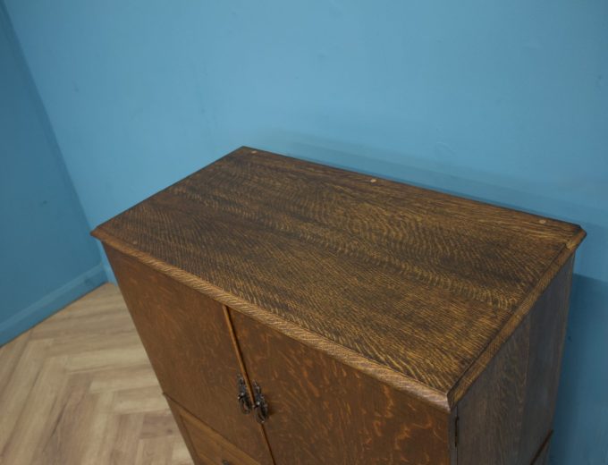 Art Deco Oak Tallboy Linen Cabinet Chest, 1930s #1803 1
