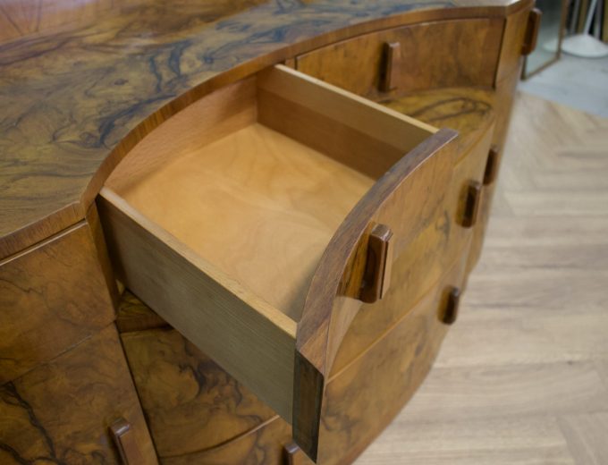 Art Deco Burr Walnut Dressing Table or Sideboard, 1930s #1806 4