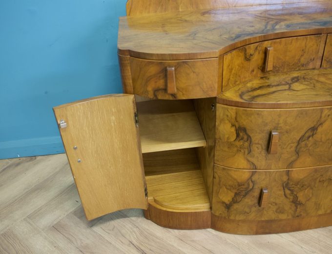 Art Deco Burr Walnut Dressing Table or Sideboard, 1930s #1806 2
