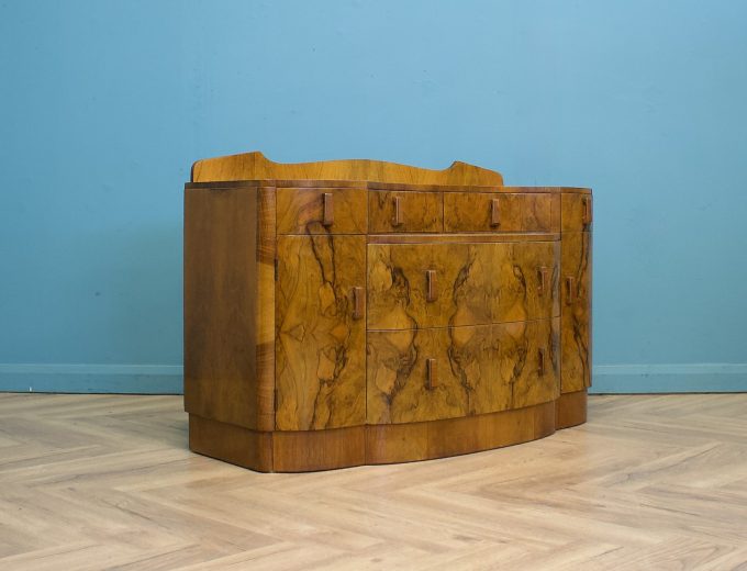 Art Deco Burr Walnut Dressing Table or Sideboard, 1930s #1806 0