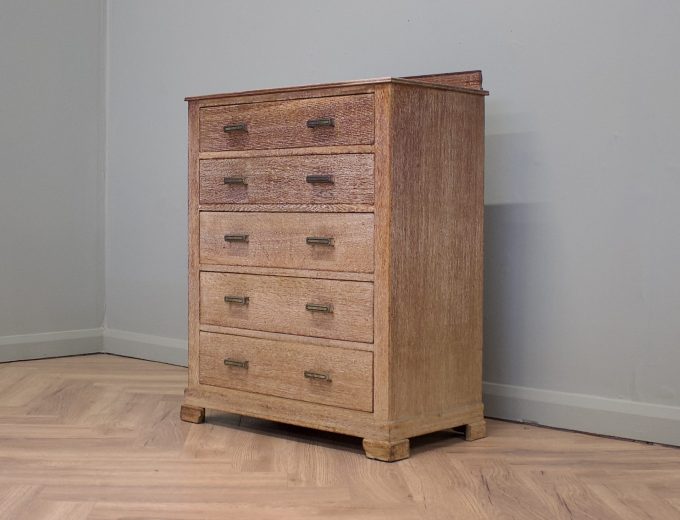 Vintage Art Deco Heals Style Limed Oak Chest of Drawers, 1930s, #1826 5