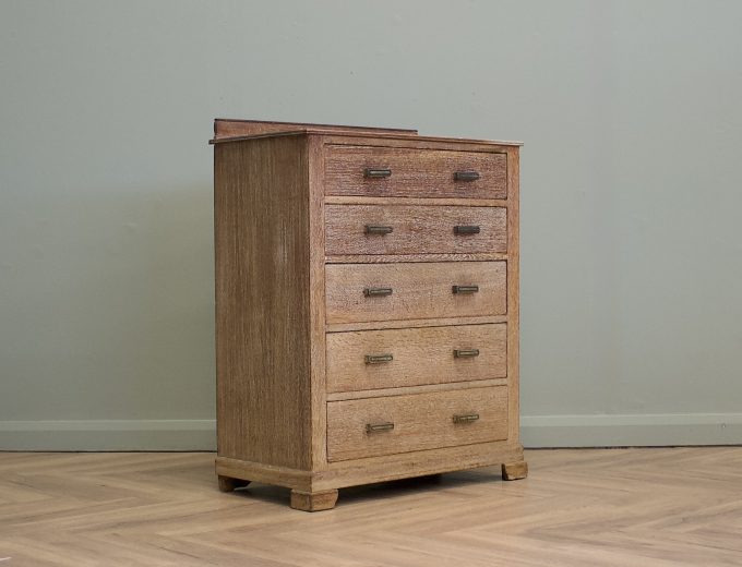 Vintage Art Deco Heals Style Limed Oak Chest of Drawers, 1930s, #1826 0