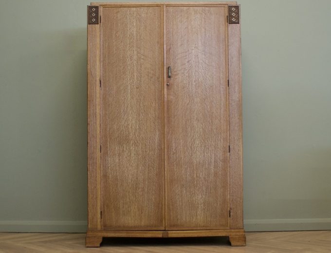Vintage Art Deco Heals Style Limed Oak Wardrobe, 1930s, #1827 7