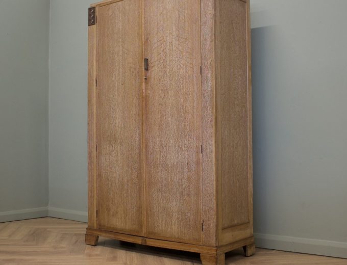 Vintage Art Deco Heals Style Limed Oak Wardrobe, 1930s, #1827 6