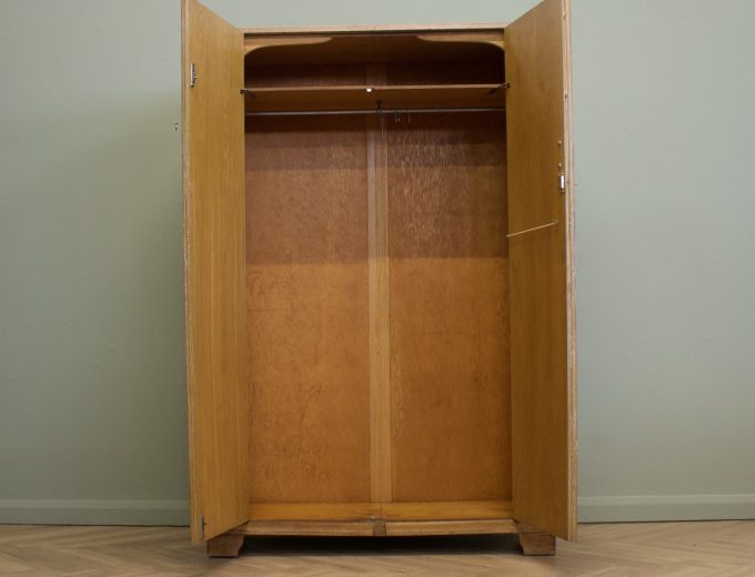 Vintage Art Deco Heals Style Limed Oak Wardrobe, 1930s, #1827 3