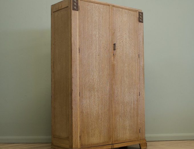 Vintage Art Deco Heals Style Limed Oak Wardrobe, 1930s, #1827 0