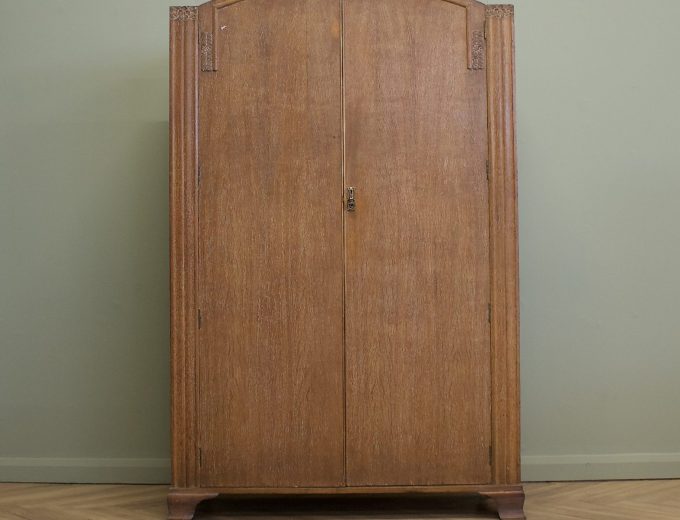 Vintage Art Deco Limed Oak Wardrobe, 1930s, #1828 7