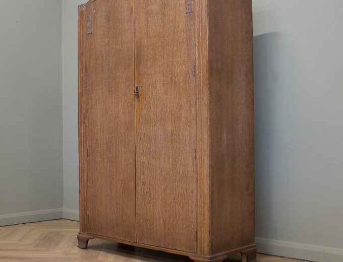Vintage Art Deco Limed Oak Wardrobe, 1930s, #1828 6