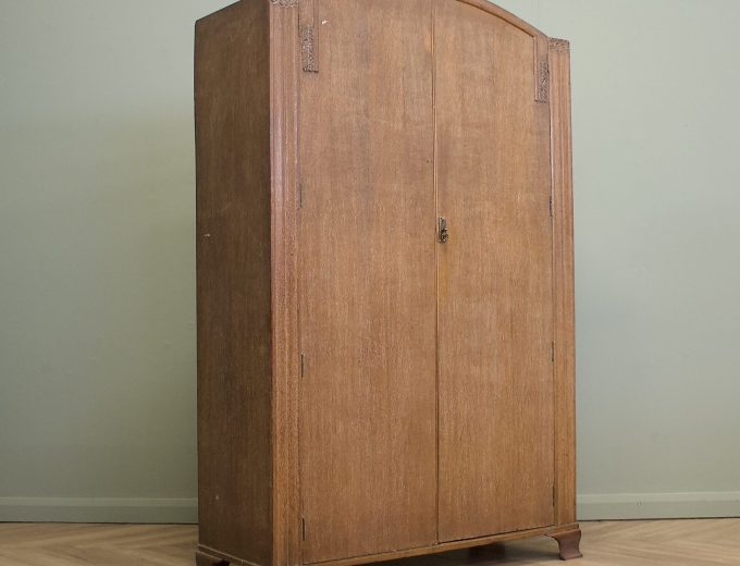 Vintage Art Deco Limed Oak Wardrobe, 1930s, #1828 0
