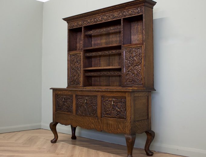 Vintage Oak Jacobean Style Carved Cabinet Dresser, 1980s #1831 11