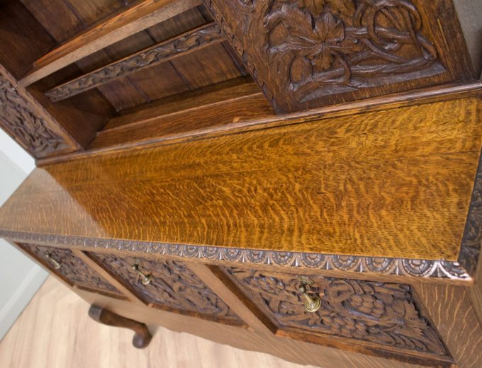 Vintage Oak Jacobean Style Carved Cabinet Dresser, 1980s #1831 1