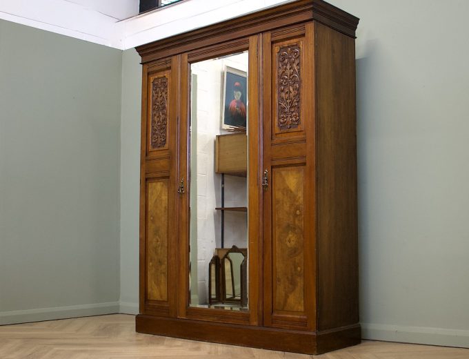 Antique Edwardian Mahogany and Walnut Wardrobe, 1900s #1836 9