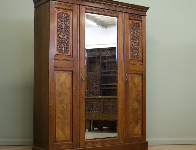 Antique Edwardian Mahogany and Walnut Wardrobe, 1900s #1836 0
