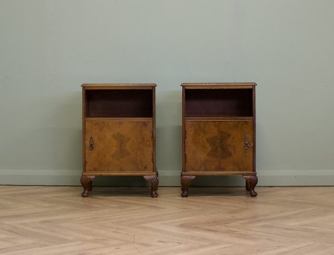 Vintage Art Deco Walnut Pair Bedside Tables Cabinets, 1930s #1845 7