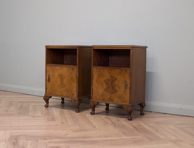 Vintage Art Deco Walnut Pair Bedside Tables Cabinets, 1930s #1845 6