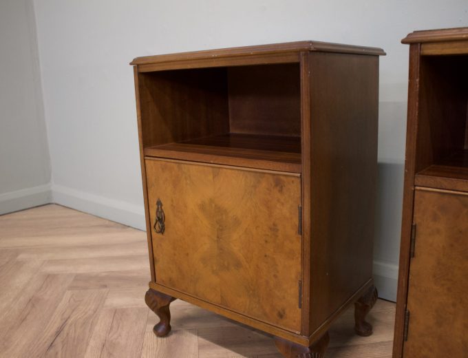 Vintage Art Deco Walnut Pair Bedside Tables Cabinets, 1930s #1845 4