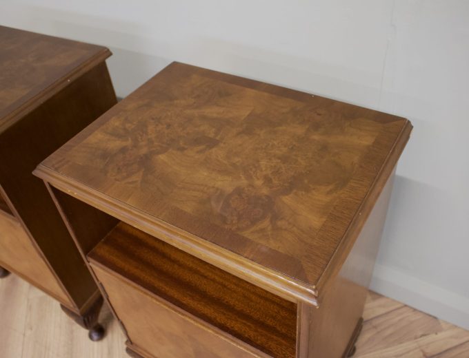 Vintage Art Deco Walnut Pair Bedside Tables Cabinets, 1930s #1845 3