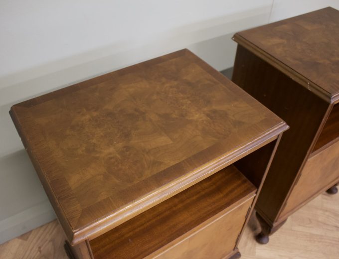 Vintage Art Deco Walnut Pair Bedside Tables Cabinets, 1930s #1845 2